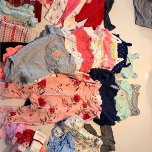 Baby Girl Floral and Solid Onesie Lot - Pink, Gray, Navy, Mint